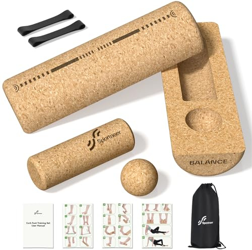 Sportneer Balance Board Set aus Naturkork, Fußtrainer Gleichgewichtstrainer | Kork Balance Board mit Tasche für Fußschmerz Linderung, Fußgewölbe Training, Balance & Stabilität verbessern, Knöchel stärken