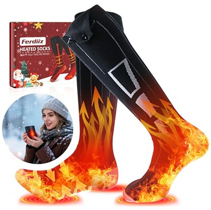 Ferdiiz Beheizbare Socken Handwärmer 2 in 1 Heizsocken Wiederaufladbare mit 2 X 9000mAh Akku - Wolle Ultra Warm Bis zu 14h für Füße + 35h als, 4 Heizstufen für Erwachsene