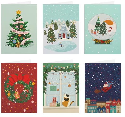 6 Weihnachtskarten als Klappkarte – Kindgerechte Glückwunschkarten zum Ausmalen – Grüße zu Weihnachten – A6 Karten Set ohne Umschlag
