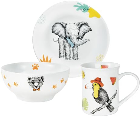 PURESIGNS Kindergeschirr 3-teilig NATURA Porzellan | BPA-frei, mikrowellengeeignet & spülmaschinenfest