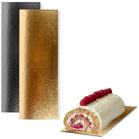 Kuchenplatten Rechteckig 30x10 cm Gold-Schwarz Pack 15 | Be Your Packer | Reversibler 1-mm-Kartonständer. Doppelseitig Gold und Schwarz für Kuchen, Kekse und Gebäck.