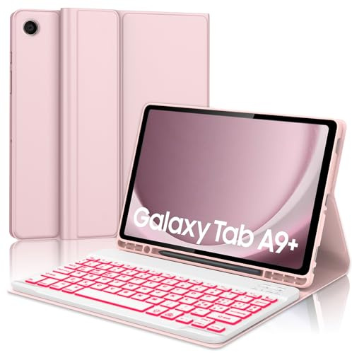 JADEMALL Tastiera per Samsung Tab A9 Plus 11 2023 | Italiana QWERTY Tastiera Retroilluminata Magnetica Staccabile Bluetooth con Portapenne, Rosa