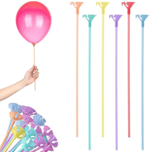 100 Aste Bastoncini per Palloncini Trasparenti, Supporto Palloncini, 32 cm, Trasparenti, con Supporto in Plastica, Riutilizzabili, per Matrimoni, Compleanni, Feste, Feste, Decorazioni