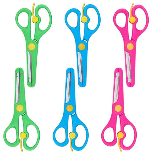 THQAE 6 Pcs Kinder Sicherheit Schere Sicherheitsschere, Kinderschere, Papierschere Bastelschere Vorschule Kita Kindergarten Schere Anfängerschere, Kunststoffklinge, DIY Handwerk, für ab 2 Jahren