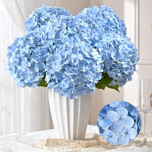 Livole 6 x Hortensien, künstliche Blumen, blau