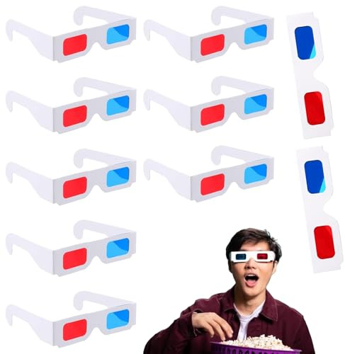 10 Paar Papier-Stereo Brillen,3dBrille,3D-Brille,Papier Stereo Brillen,3dBrillen,3D Brille Für Brillenträger,3dBrille Kino,Rote Und Blaue Linsen Stereobrille Für 3D-Filme Und Reise Dekoration
