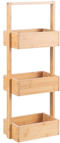 woodluv 3 Tier Bathroom Bedroom Storage Slim Caddy Unit, Natural, 27.8 x 16.5 x 70 (H) cm