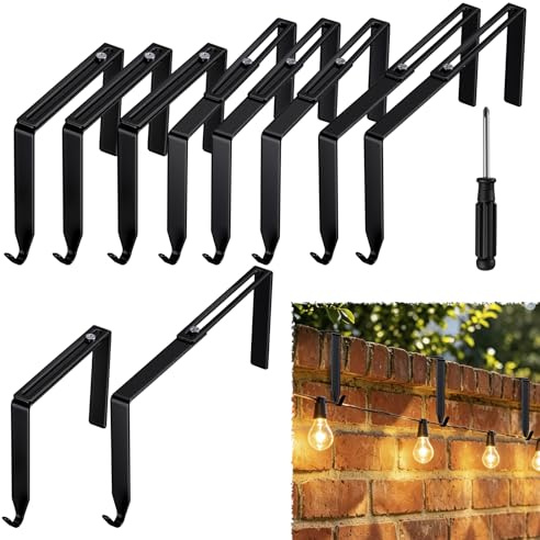 HZJD Adjustable Outdoor Light Hooks String Metal, 10PCS | No Drill for (3''-6''/7.6-15cm) Concrete Wall Cinder Block Fences Hangers Cable Bracket Black