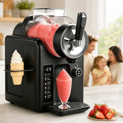 Macchina per Granita 2 L, Granitore 2 in 1 E Macchina per Gelato Soft, Gelatiera Da Banco Con Pulizia Automatica, 5 Programmi E Controllo Della Temperatura per Succhi, Caffè E Gelato Black