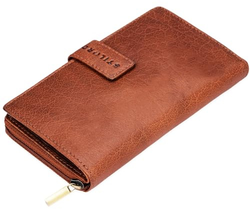 STILORD Greta Vintage Damen Geldbörse Leder Portemonnaie Blumen Muster Große Geldbörse Lianen Gross Quer 13x EC-Karten und Kleingeld aus Rindsleder Farbe:Sepia - braun