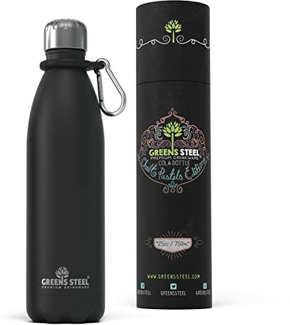 Greens Steel Stainless Steel Water Bottle - 750ml, Black | Double Wall Vacuum Insulated Flask | Carier Holder & Gift Box Included | Reusable, Leak Proof Sports Bottle for Adults & Kids
