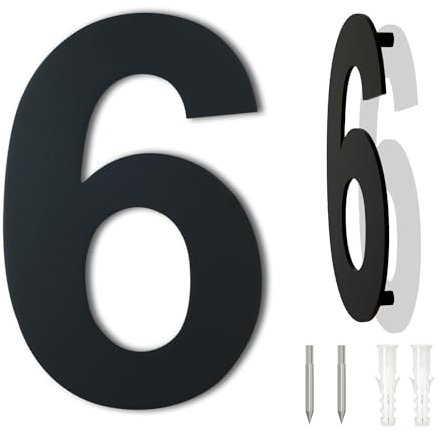 Número de casa moderna cepillada-4 pulgadas, altura 102 mm-acero inoxidable sólido 304, chapado en negro (Número 6 Seis)