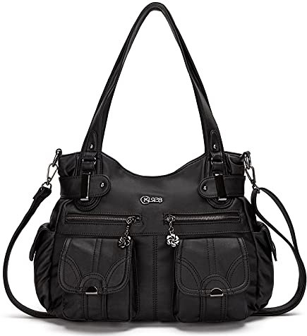KL928 Handtasche Damen Umhängetaschen große Damenhandtasche Schultertasche gemacht aus PU Leder Kunstleder Elegant Damen Tasche für Büro Schule Einkauf mit vielen fächern (Schwarz)