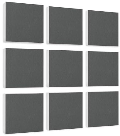 platino24 Akustikpaneele 9 Elemente Colore Quadrat 27,5 x 27,5 cm Granitgrau I Schallabsorber aus Basotect G+ mit Akustikfilz I Schalldämmung Wand & Decke I Akustikelemente Wandpaneel