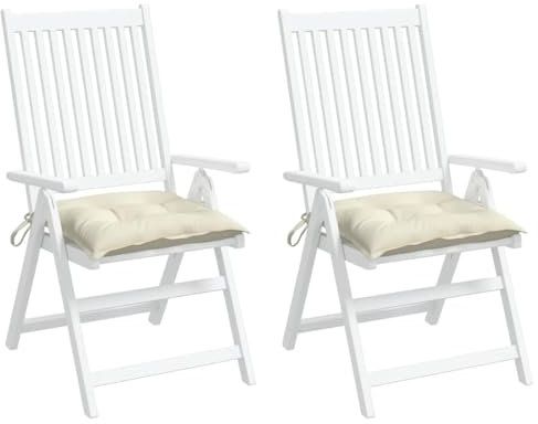 vidaXL Stuhlkissen 2 STK., Sitzkissen mit Bändern, Sitzauflage Outdoor Indoor, Stuhlauflagen Kissen für Gartenstuhl, Cremeweiß 40x40cm Oxford-Gewebe