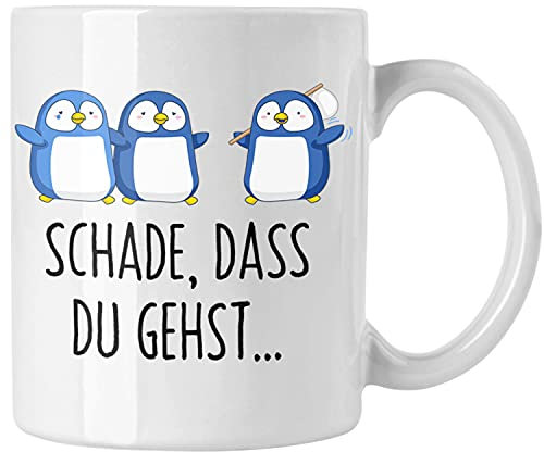 Trendation - Jobwechsel Tasse Geschenk Kollegin Kollege Abschied Lustig Abschiedsgeschenk Sprüche Neuer Job Schade Dass Du Gehst (Weiß)
