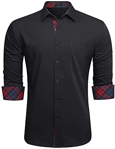 HISDERN Men's Black Dress Shirts Long Sleeve Formal Casual Button Down Business Dress Shirts for Men Regular Fit Wedding Party Work with Pockets