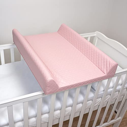 Wickelunterlage für Babys, harter Boden, 70 x 50 cm, passend für 120 x 60 cm, Uni, Keil, Anti-Roll-Windel, Neugeborene, Baby, wasserdichte Wickelunterlage mit erhöhten Kanten, Caro Pink