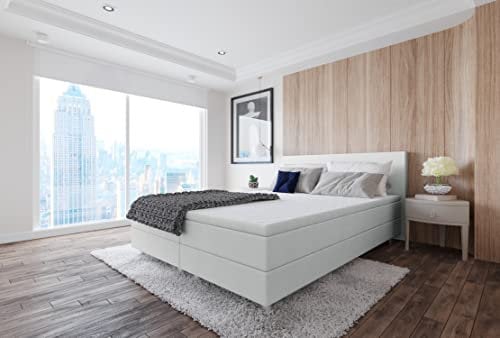 Best for Home Boxspringbett Polsterbett Sawana mit Bonellfederkern-Matratze und Topper Schlafzimmer (Silber, 160x200cm)