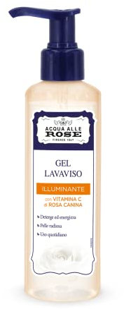 Acqua alle Rose, Gel Lavaviso Illuminante con Vitamina C di Rosa Canina, Detergente Viso, Azione Energizzante, Strucca e Ravviva la Pelle Spenta, Uso Quotidiano, Dermatologicamente Testato - 200 ml