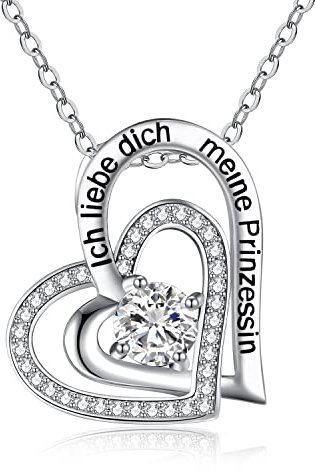 SHECOOL Halskette Freundin, Kette mit Gravur Ich liebe dich meine Prinzessin Damen Halskette Gravur 925 Sterling Silber Herz Kette Anhänger Geschenk für Mutter Mama Frauen Freundin Oma Tochter