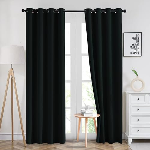 Imperial Rooms Eyelet Blackout Curtains for Living Room 66x90 Inch Black Bedroom Curtains Super Soft Thermal insulated Curtain 2 Panels with Tiebacks