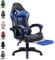 Neo Executive PU Leather Massage Sport Racing Gaming Home Office Computer Chair Lumbar Back Support Footrest (Blue)