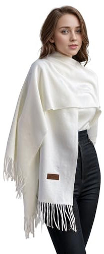 ACNCN Damen-Schal, Kaschmir, Pashmina, 300 g, extra groß, Kaschmir, dicke Schals für den Winter, elfenbeinfarben