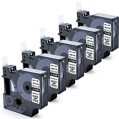 5x MarkField 12mm Flexible Nylon Schriftband Kompatibel mit Dymo Rhino 18488 Band Industrial Flexiblen Etikettenband Kompatibel für Dymo Rhino 4200 5000 5200 6000, Schwarz auf Weiß