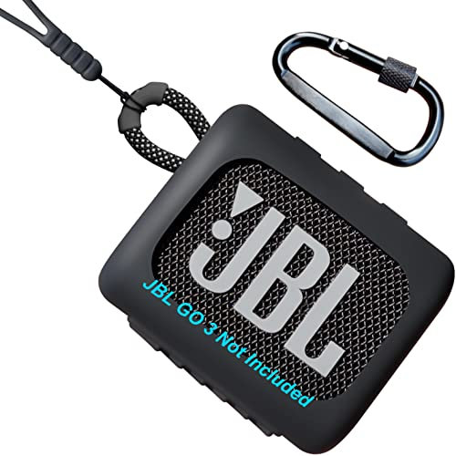 Woollo Silikon Tasche Compatible with JBL GO 3 Schutzhülle Tragbar Case Etui Hülle für JBL GO 3,mit Silikon Lanyard und Karabiner,Schwarz