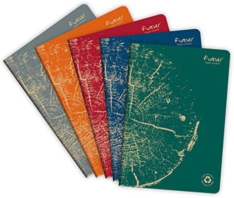 Clairefontaine 68466C - Packung mit 5 Heften FOREVER Premium DIN A4, 21x29,7cm, 90g Recycling Papier, 48 Blatt, liniert, farbig sortiert, 1 Pack