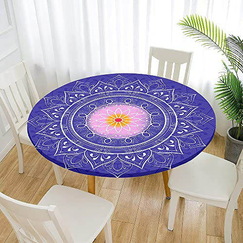 Morbuy Nappe Ronde avec Bord Élastique, Mandala Nappe de Table Anti Taches, Imprimé Polyester Couverture de Table Décorations pour Fête Cuisine Jardin (Diamètre 70cm,Violet)