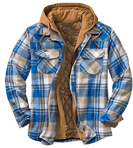 THUCHENYUC Herrenshirt Jacken Shirt Plaid Print Flannel Shirt Jacke Winter Warm Langarm Mäntel Mit Kapuze (Color : C, Size : XL)