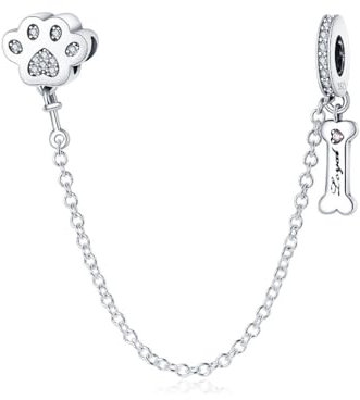 Safety Chain Stopper Dog Paw Mother Daughter Travel Sun Star Moon Charm Bead Pendant 925 Sterling Silver Compatible With Pandora Moments & European Bracelet (Loyal Dog Paw)