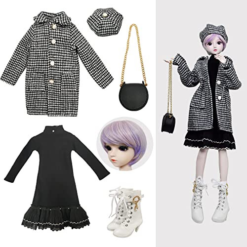Proudoll 1/3 BJD Muñeca 60 cm 24 pulgadas SD bola articulada muñeca ropa traje de invierno conjunto de ropa y accesorios (02 blanco y negro)