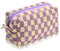 Kosmetiktasche Klein Make Up Organizer Schachbrett Schminktasche Make Up Tasche Travel Essentials Mäppchen Federmäppchen Pencil Case (Gelb+Lila)