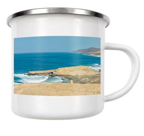 artboxONE Emaille Tasse Fuerteventura-Landspitze La Pared von Dienstleistungsdrohne.de - Emaille Becher Natur
