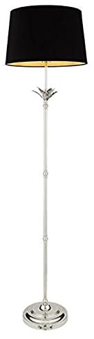 LITECRAFT Floor Lamp Palm Leaf Style Base with Black Shade - Nickel Clearance