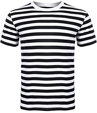 The Fancy Dress® Men Women's Striped T-Shirt - Unisex Crew Neck Short Sleeve Stripes T-Shirt Casual Summer Top (Black-White, Small)