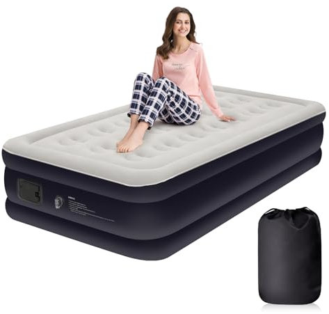 ZODAS Single Airbed, No Plug Needed - JUST One-click, Inflating Self Inflatable Mattress Blow Up Air Bed with Built in Electric Pump Beds for Adults Guest Aerobed Blowup for Camping Home,191x99x40cm
