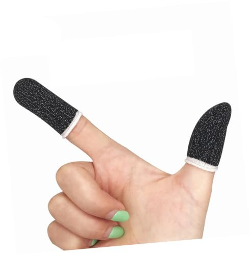 10 Stück Atmungsaktive Fingerlinge, Touchscreen Fingerschutz | Nylon mit Silbergewebe und Leitender Faser, Schwarz, für Tabletten und Finger, Unterwegs Nutzbar