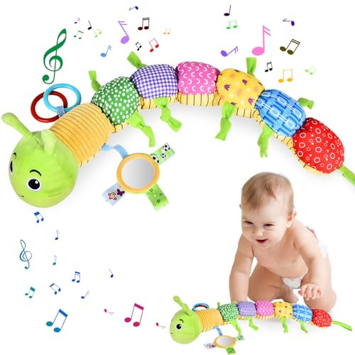JONRRYIN Baby Musical Raupe Kuscheltier, Raupe Musikspielzeug, Greifling zum Rasseln Baby, Raupe Plüschtier Spielzeug mit Lineal, Baby Stofftier Spielzeug, Geschenk für Jungen und Mädchen
