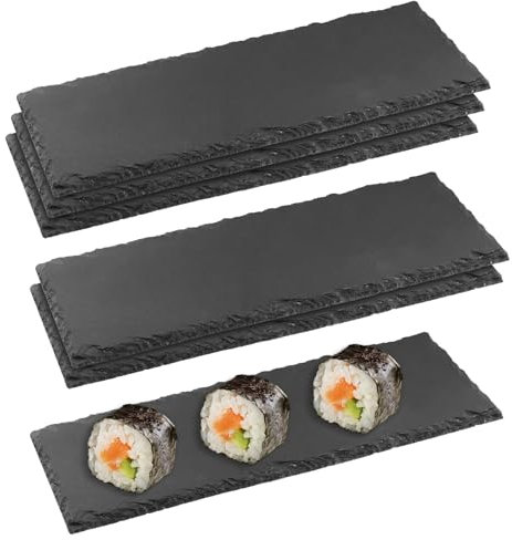 FUNSUEI 6 placas de pizarra rectangulares, 30 x 10 cm, para sushi, queso, buffet, entrantes, postres, color negro