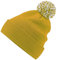 Roughtex Bommelmütze Damen Herren - Doppellagige Wintermütze als Beanie oder mit Umschlag tragbar Senfgelb