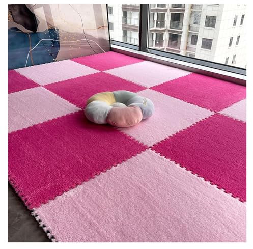 BESSX Foam Floor Mat,80 Pcs Plush Puzzle Foam Floor Mat,Jigsaw Floor Mat,Play Mat For Living Room,Rugs For Floor,Interlocking Carpet Tiles(Rose Red+pink,24x24x0.39 Inch)