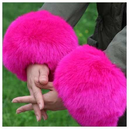 BrightGlow Damen Manschetten Fell Stulpen Faux Pelz Stulpen Pulswärmer Herbst Winter Manschetten Wärmer Wrist Band Cuffs Flauschig Fellstulpen Pelz Pulswärmer Handstulpen für Kleidung Rosa