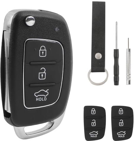 HTTYHT Coque Clé de Voiture avec 2 Pièces Boutons Cle en Silicone et Porte-clés pour Hyundai i40 i30 i20 i10 ix20 ix30 ix35 Santa Fe Tucson 3 Boutons Télécommande Boitier Clef de Remplacement