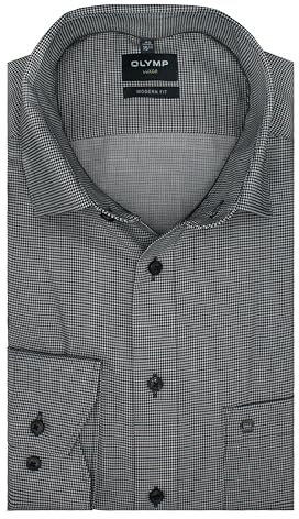 OLYMP Luxor Modern Fit Herren Businesshemd | Grau Struktur | Global Kent Kragen Gr. 46