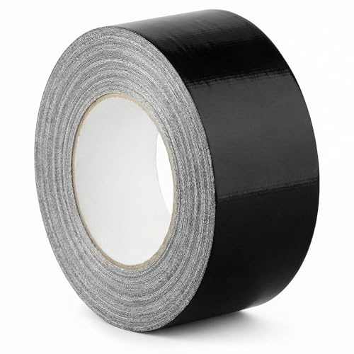 QWORK® 1 Rouleaux de scotch tissu noir, 50 m x 75 mm, Ruban adhésif toilé, ruban de réparation, adhésif puissant, résistant aux intempéries et déchirable à la main
