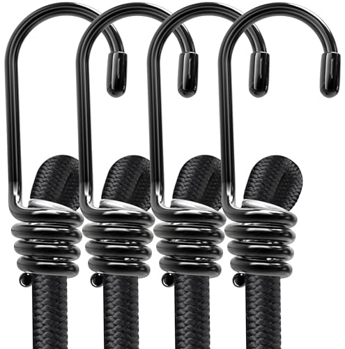 100cm Bungee Cords with Hooks, Heavy Duty Outdoor Bungee Straps, Weatherproof Strong Elastic straps with hooks for securing luggage, tents, bikes, boot, car cargo or garden covers bungee cord (4 Pack)
